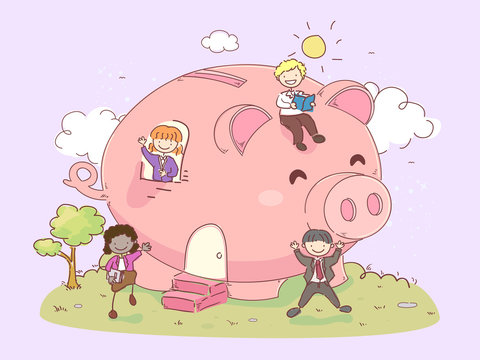 recommend clip art: Stickman Kids Banker Piggy Bank Illustration
