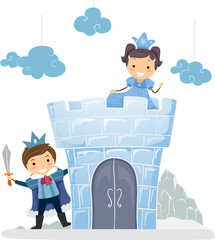 Fototapety  Stickman Kids Ice Princess Castle Illustration
