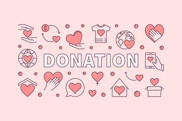 Donation pink horizontal illustration. Donating vector banner
