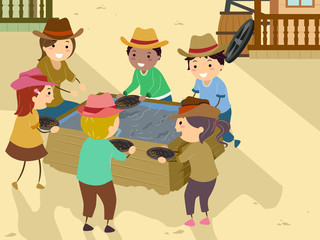 Stickman Kids Mining Gold Teacher Illustration
