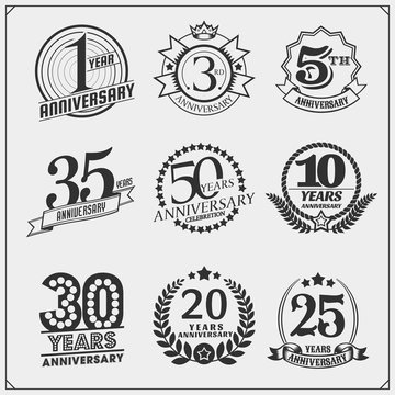 Vector set of Anniversary emblems, stickers and badges.