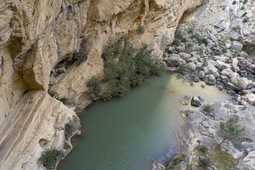 View from a mountain hiking trail Caminito del Rey. El Chorro. Province of Malaga. Spain.