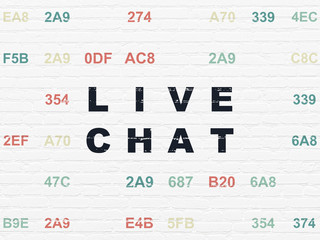 Web development concept: Painted black text Live Chat on White Brick wall background with Hexadecimal Code