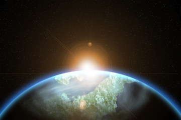abstract sunrise on the earth planet in galaxy