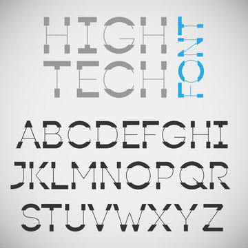High tech font, vector.