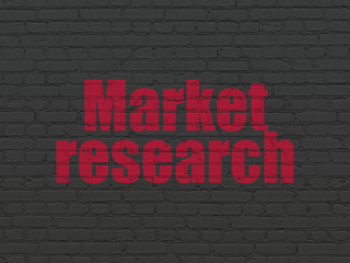 Marketing concept: Painted red text Market Research on Black Brick wall background