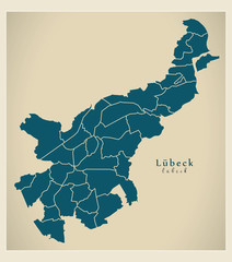Modern City Map - Luebeck city of Germany with boroughs DE
