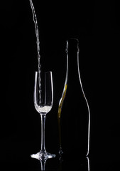 catering service. Silhouette champagne. Party. Champagne on black background