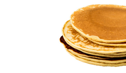 Stack of delicious pancakes on plate isolated on white