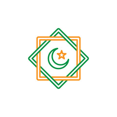 Islamic culture symbol with Crescent moon and star. Simple monoline icon style for muslim ramadan and eid al fitr celebration.