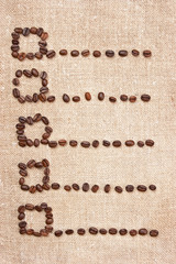 price- list from coffee beans on the canvas
