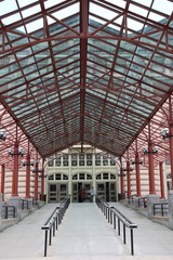 The canopy at the front of the building.