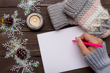 Letter to Santa Claus. A letter of congratulation with Christmas. Wish list. Christmas background.