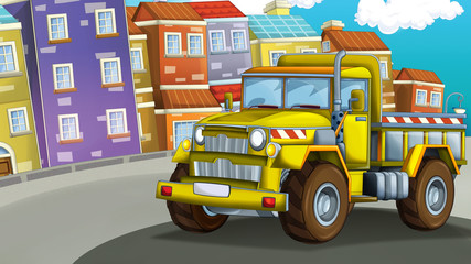 cartoon construction site car on the street in the city - illustration for children