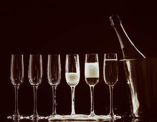 catering service. Silhouette champagne. The bubbles of champagne, new year party champagne in a bucket
