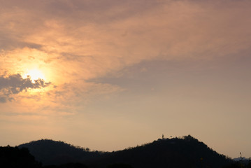 silhouette mountain view at sunset. hill at dawn with sunrise