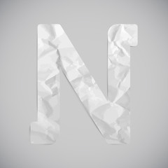 Letter made by crumpled paper with shadows, vector.
