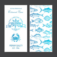 Vector illustration sketch - logo seafood. Restaurant menu.
