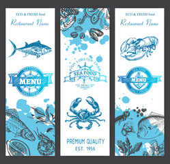 Vector illustration sketch - logo seafood. Card Menu restaurant.