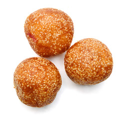 asian dessert, sesame balls on white