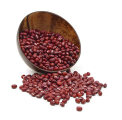 adzuki beans , red beans in wood bowl on white