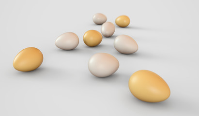 Eggs on a white background. Easter eggs. 3D rendering illustration.