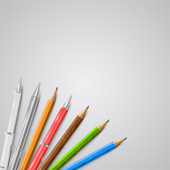 Office or school stuffs and items on white background, vector.