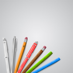 Office or school stuffs and items on white background, vector.
