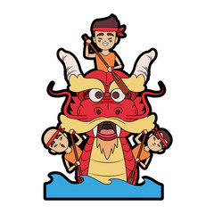 Chinese people on dragon boat icon vector illustration graphic design