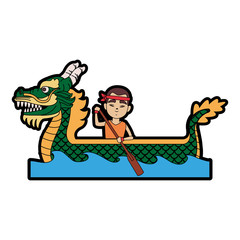 Chinese people on dragon boat icon vector illustration graphic design