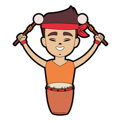 Chinese with drum and sticks cartoon icon vector illustration graphic design