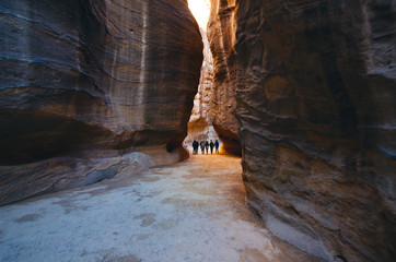 Beautiful sandstone canyon in Jordan - Petra. Seven wonders of new world called Petra. Natural background. Tourism place 