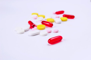 medical tablets different on color from various illnesses. Colour pills with space for your text