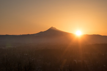 Sunrise on a clear morning over Mt Hood, Portland Oregon