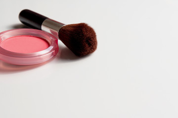 cosmetics on white background top view.