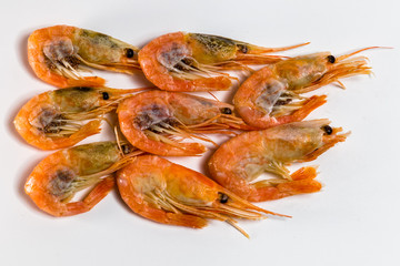 shrimp langoustine lie on a white background