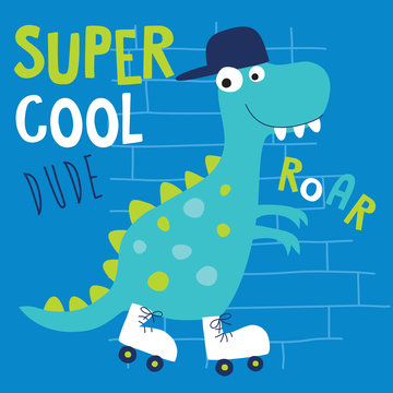cool roller skater dinosaur dino animal character vector illustration