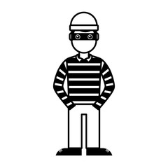 hacker male character with mask and striped shirt vector illustration outline