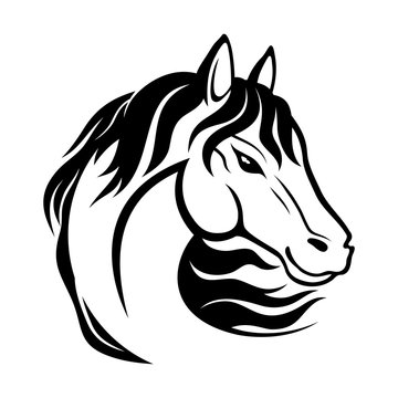 Black horse sign on white background.