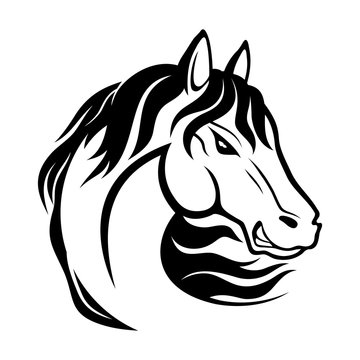 Black horse sign on white background.