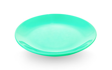 Empty green plate isolated on a white background