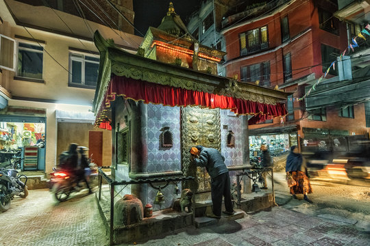 Hindu Temple at Night, Thamel, Kathmandu, Nepal