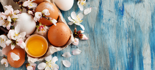 Сhicken eggs and almond flowers
