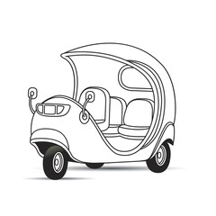 black outline three wheeler vector cartoon