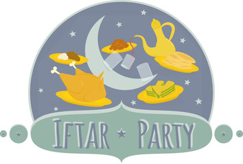 Invitataion card about food being shared in happy party Iftar.