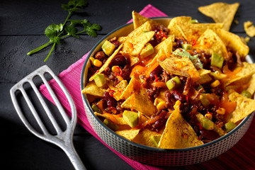 Spicy Tex-Mex chili con carne with nachos