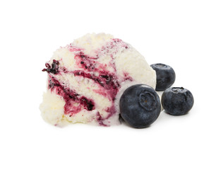 Ball of blueberry ice cream with fresh blueberries