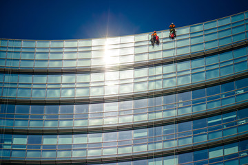 Fototapeta na wymiar washer climber workers for glass cleaning