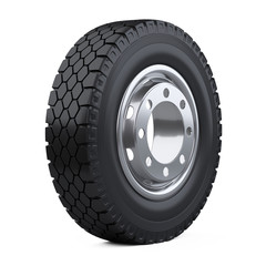 New vehicle truck tire. Big car wheel with disk. © Oleksandr