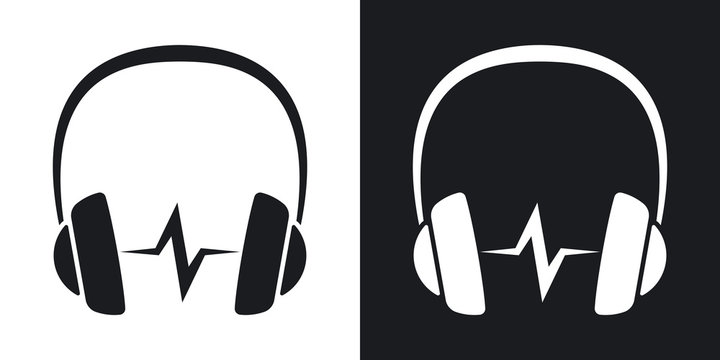 Vector headphones icon with sound wave. Two-tone version on black and white background
